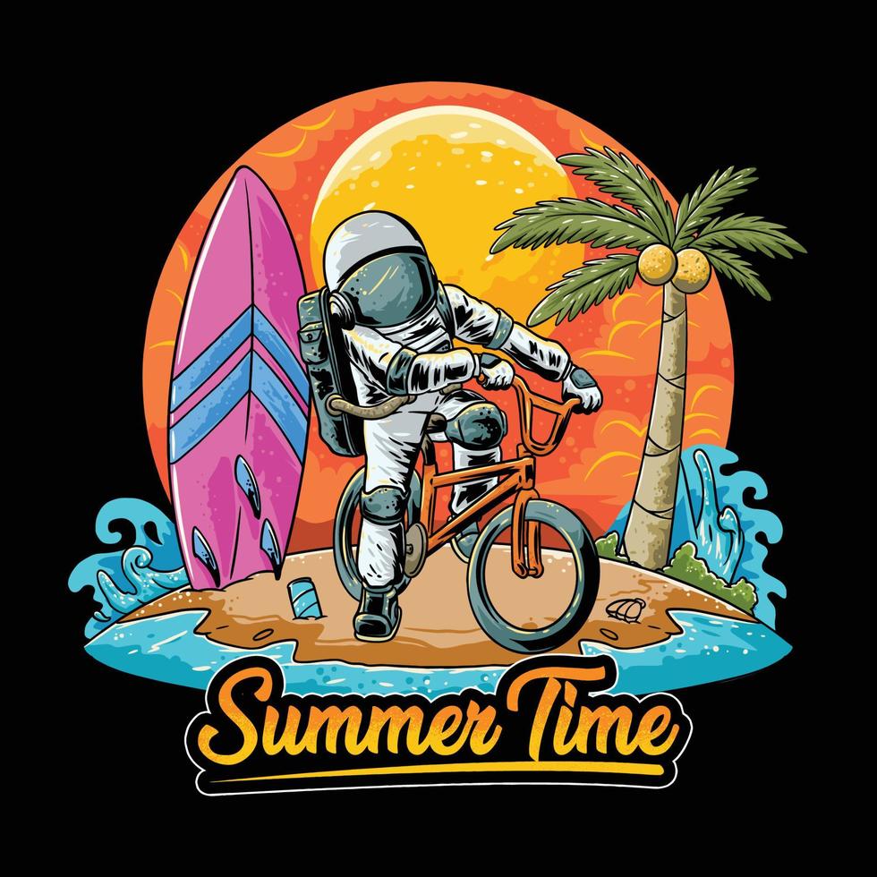 Astronaut Summer on bike in Space vector