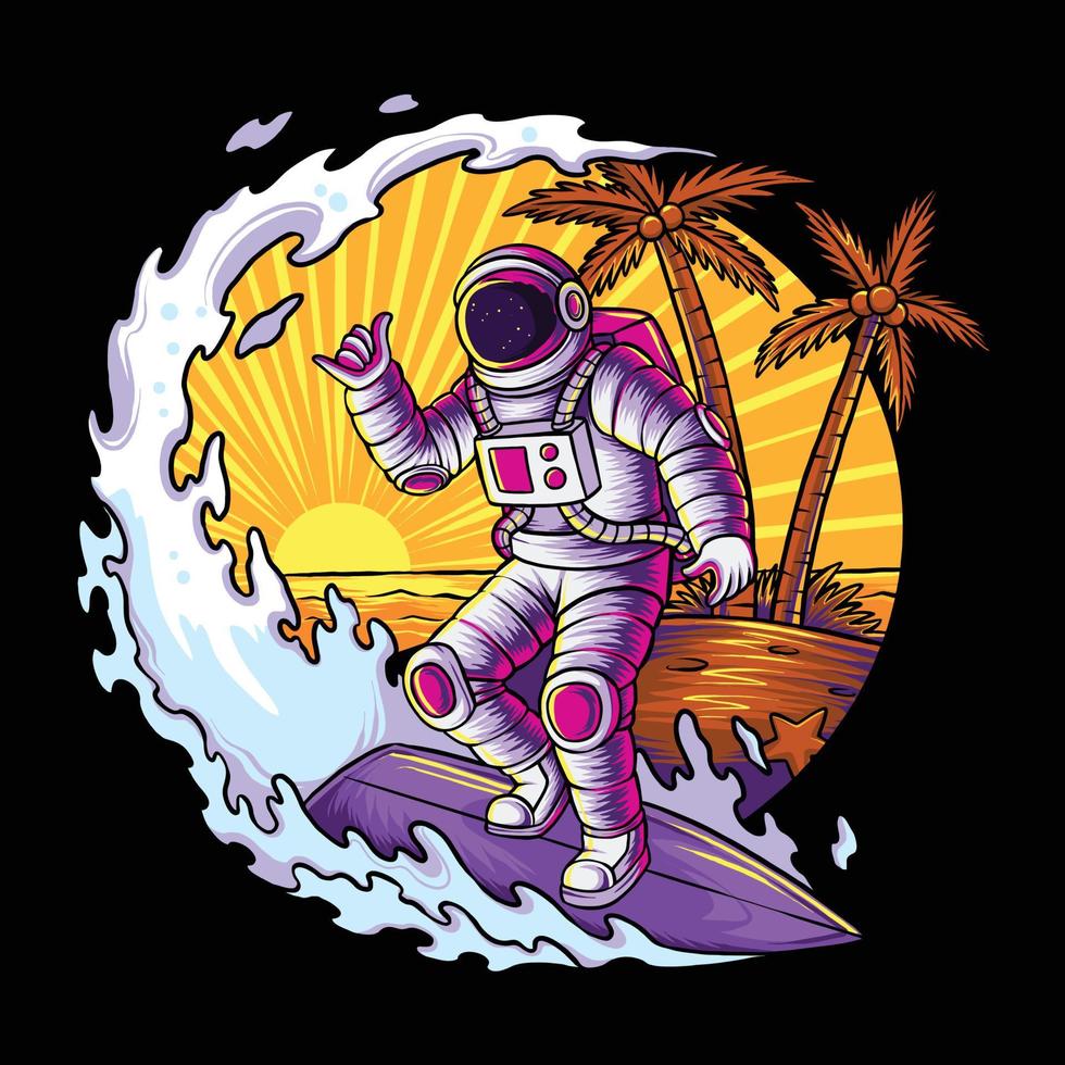 Astronaut Summer Surfing on Space beach vector