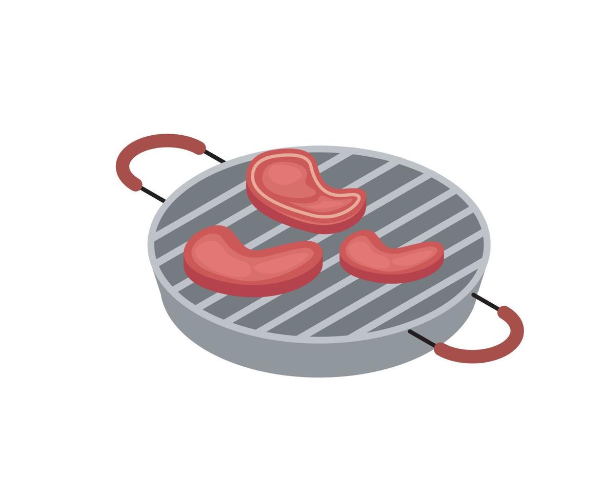 Isometric style illustration of meat on a grill vector