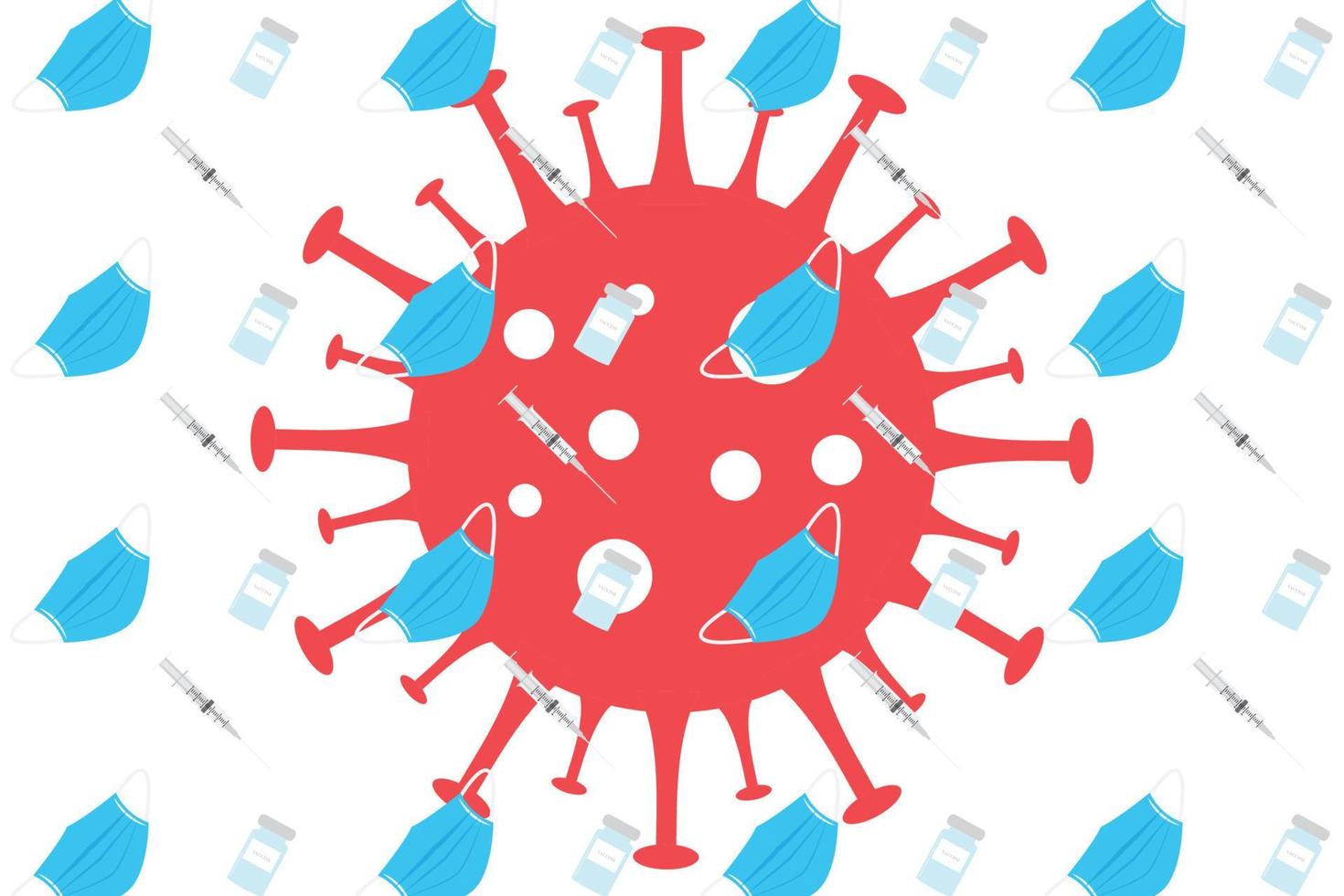 Masks and vaccination bottles with germs isolated on white background, Pattern background concept covid-19 virus vector
