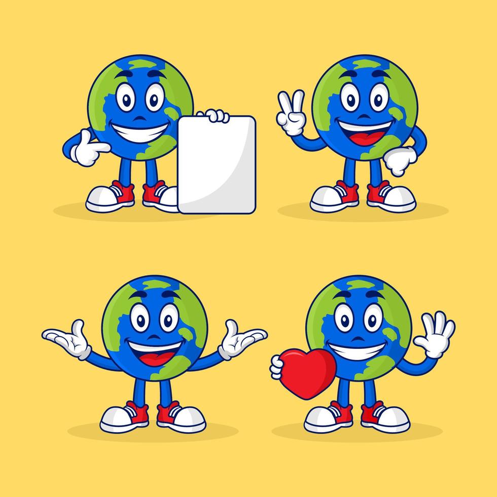 Set earth mascot vector cartoon design illustration collection