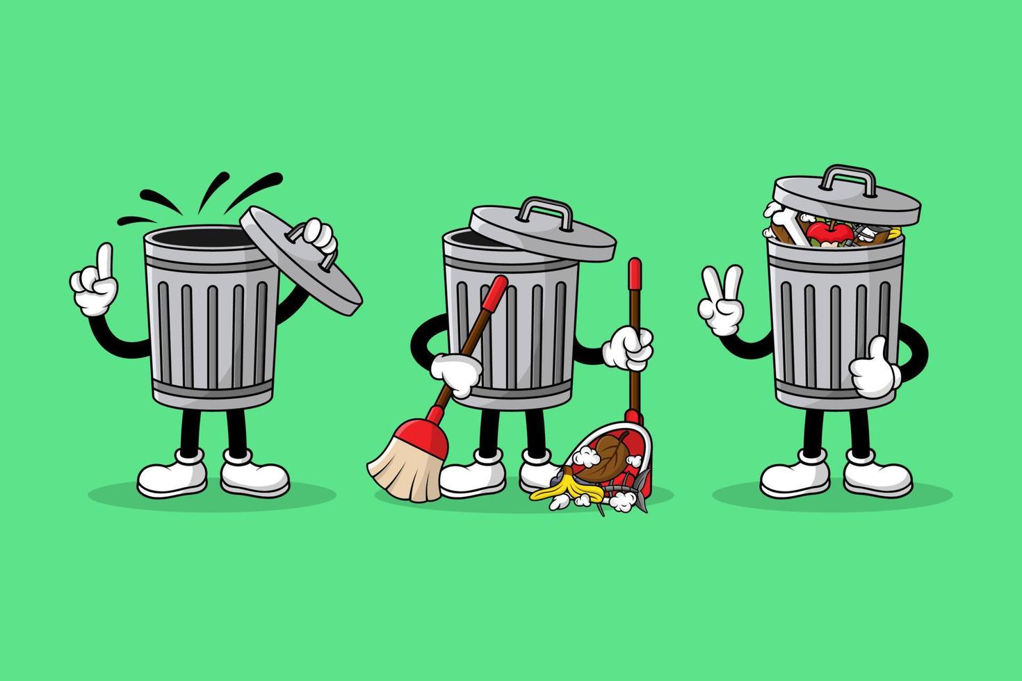 colección de diseño de personajes de dibujos animados de mascota de bote de basura vector