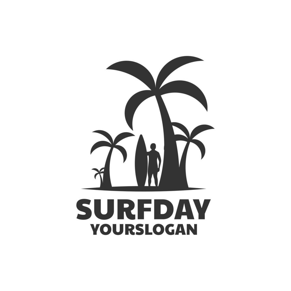 diseño de logotipo de silueta de día de surf vector