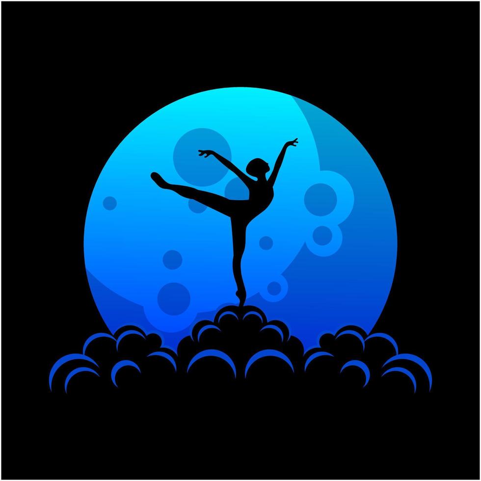 vector illustration of woman dancing on the moon