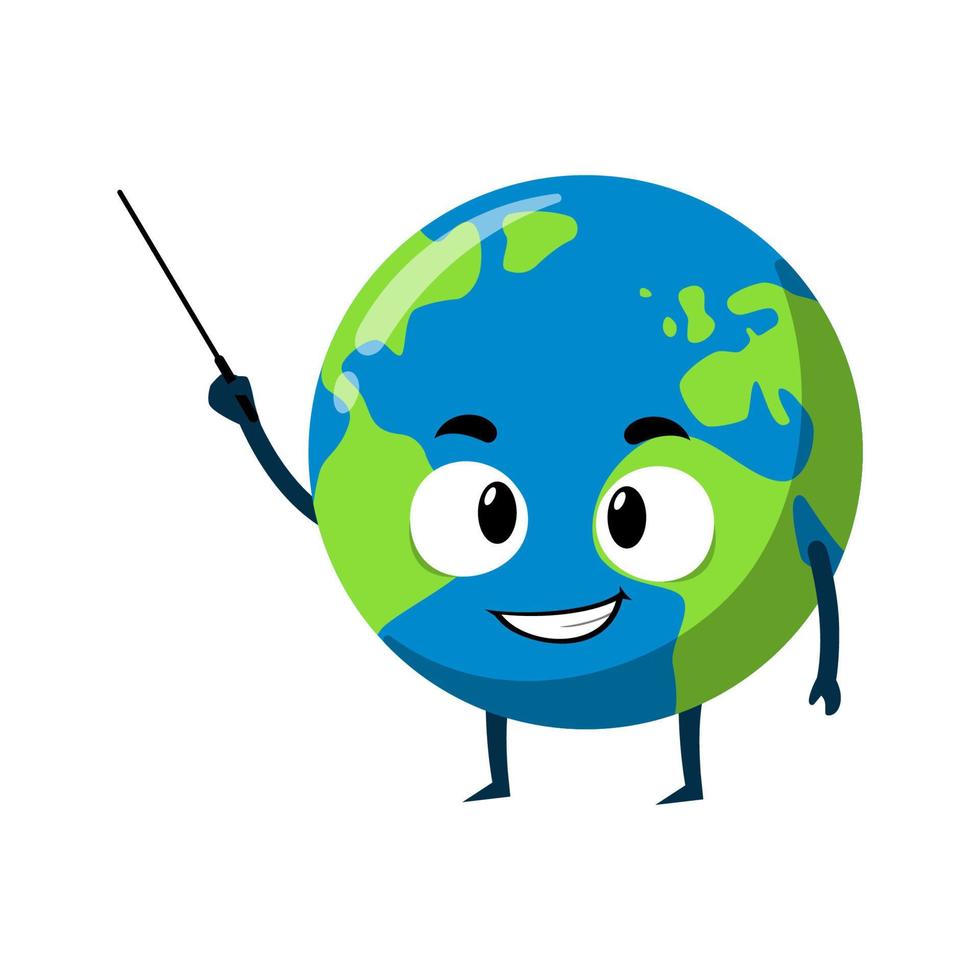 Earth holding pointing stick mascot character illustration vector