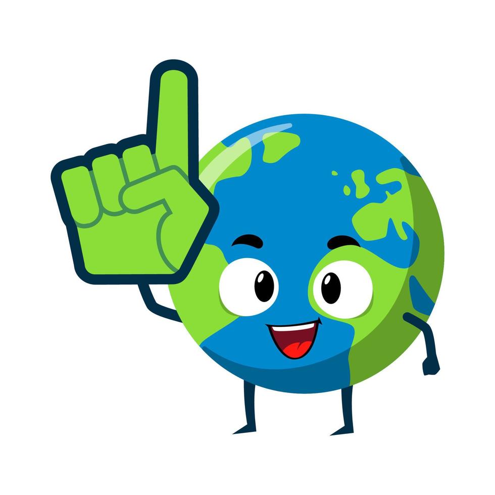 Earth pointing hand number one mascot character illustration vector