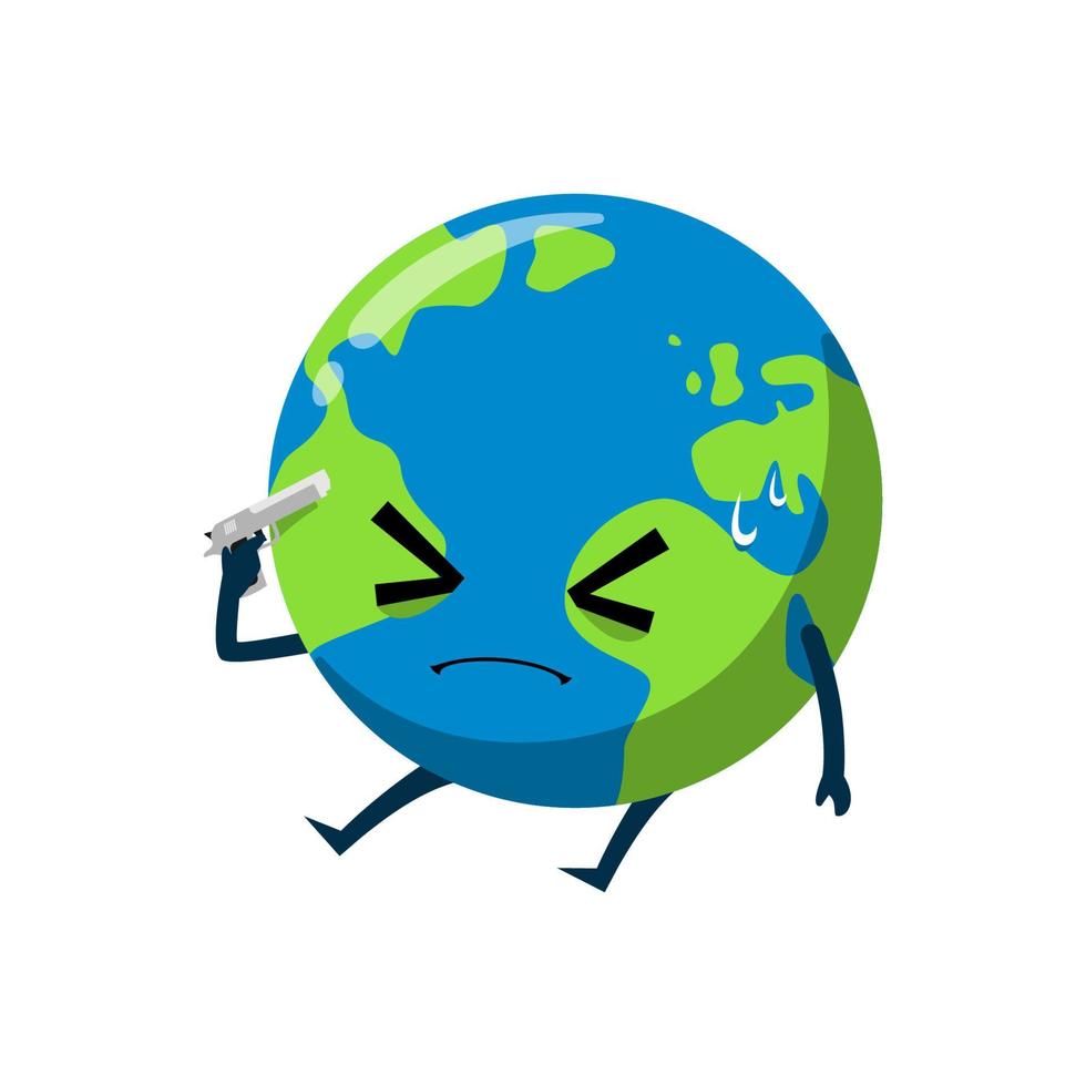 Earth depressed mascot character illustration vector