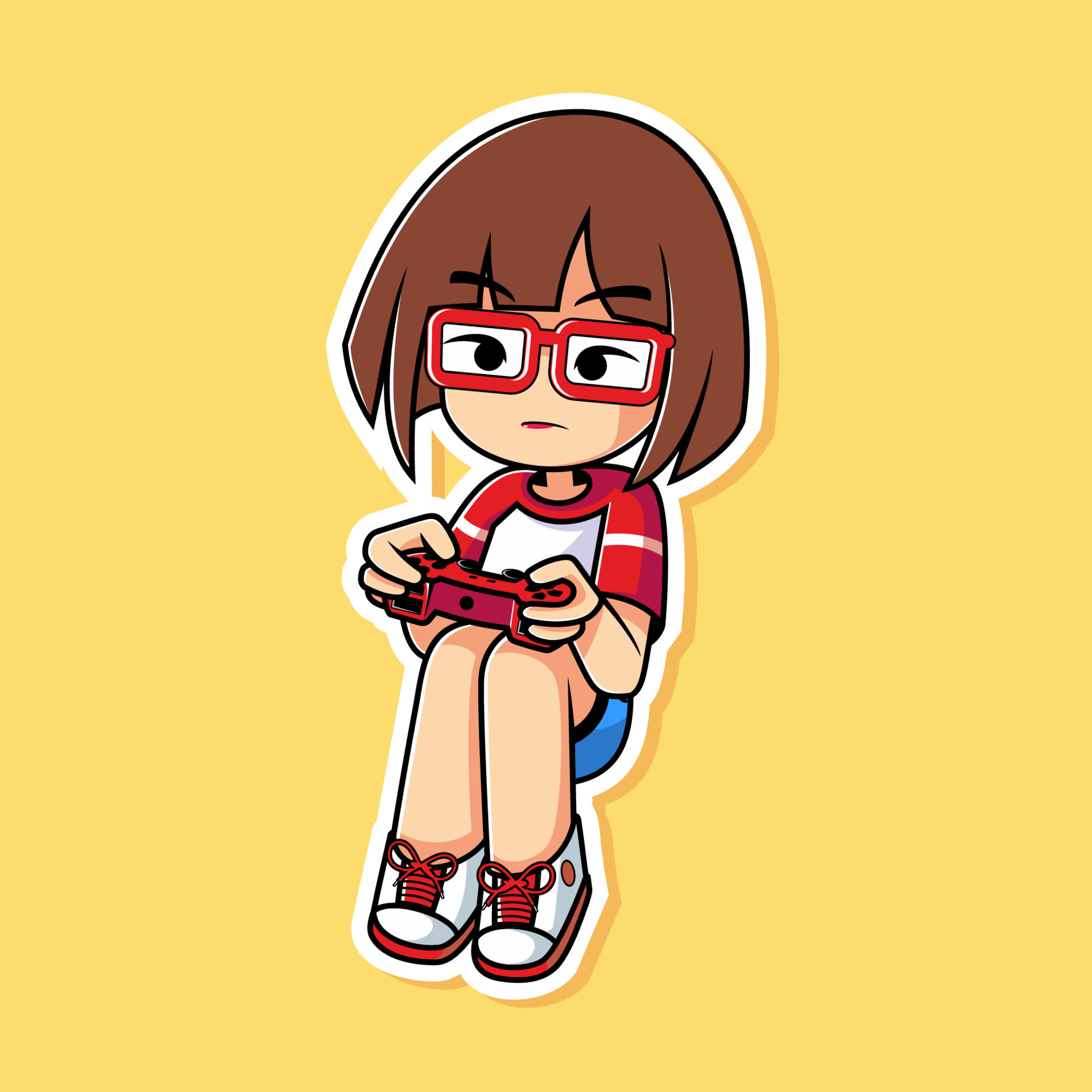 Kawaii Colorful Anime Gamer Girl holding Playing Video Games