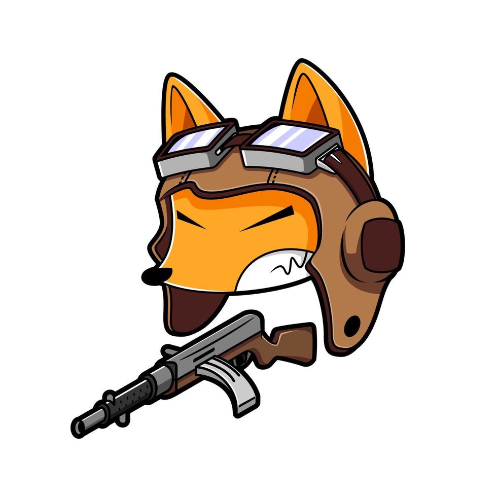 Kamikaze Fox Character, WWII Bomber Soldier Mascot, Cute japanese fox pilot logo mascot vector