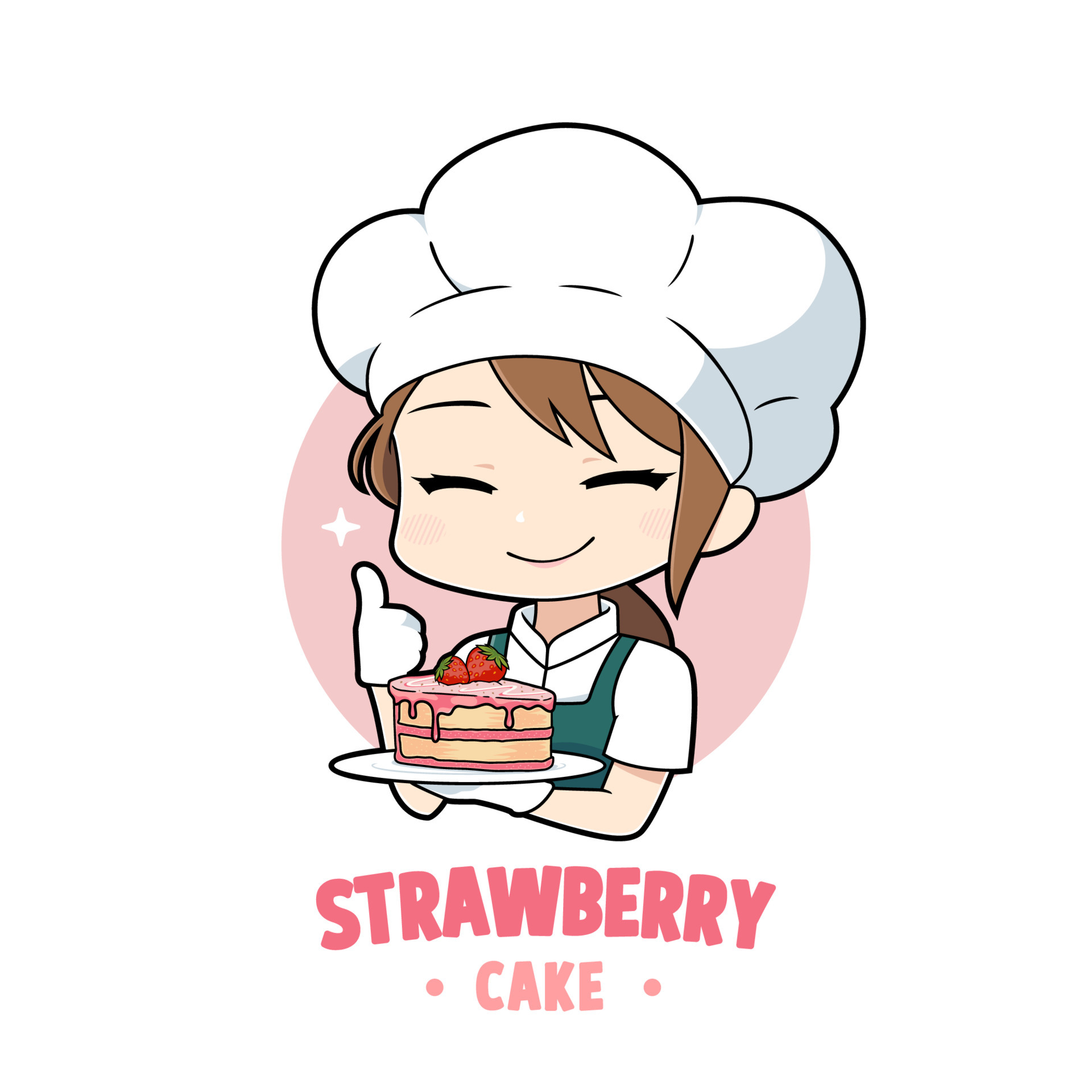 Cute bakery chef girl cartoon holding a strawberry cake mascot logo  character 6793371 Vector Art at Vecteezy