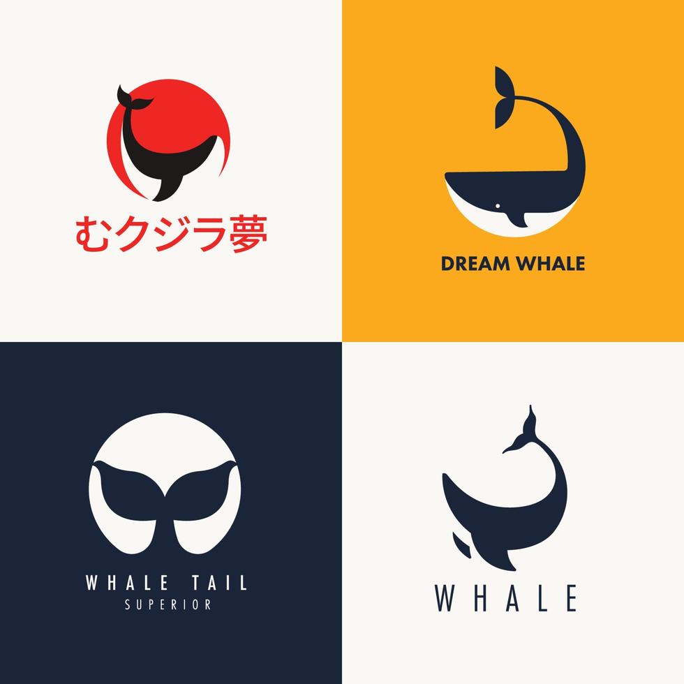 set of whale logo concept template vector