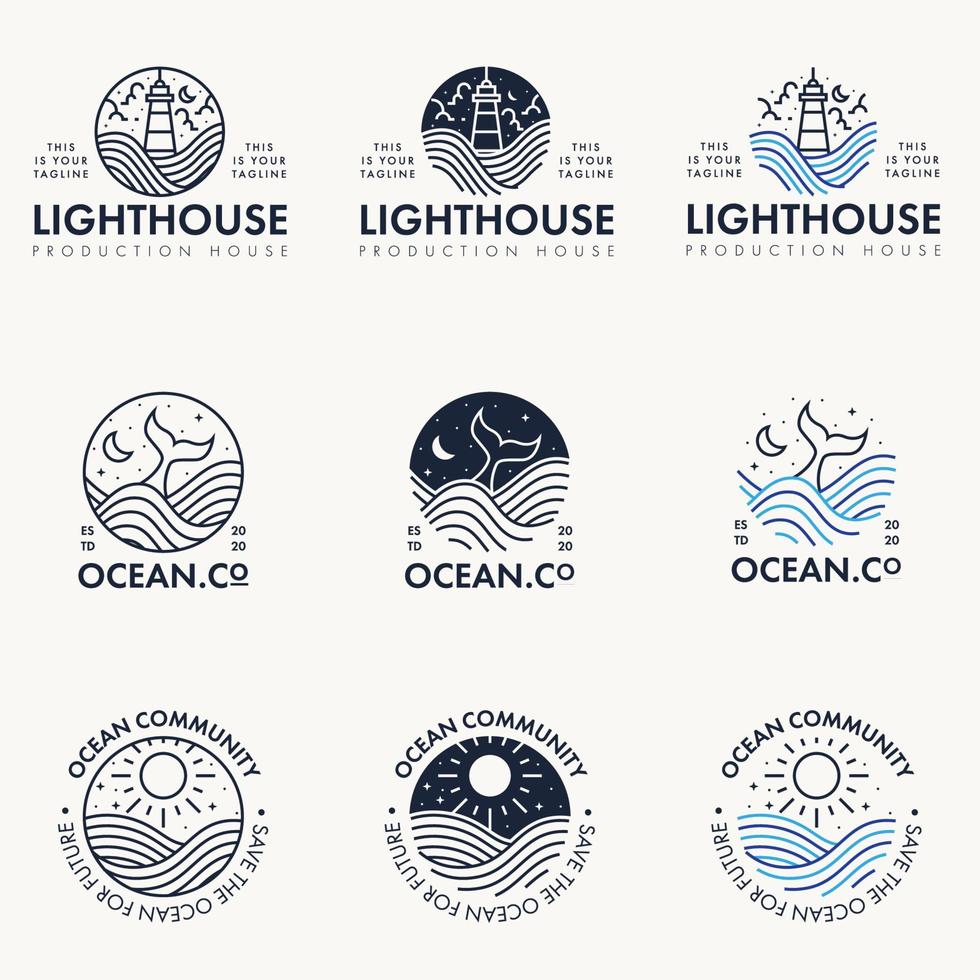 collection outline ocean logo concept template vector