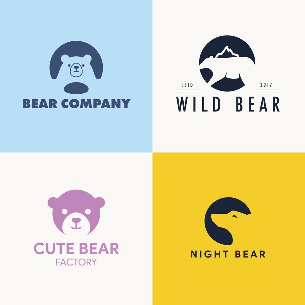 set of bear logo concept template vector