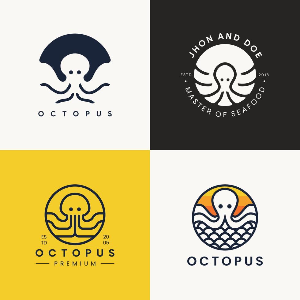 set of octopus logo collection template vector