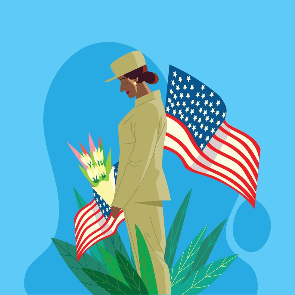 Woman US Army in Memorial Day vector