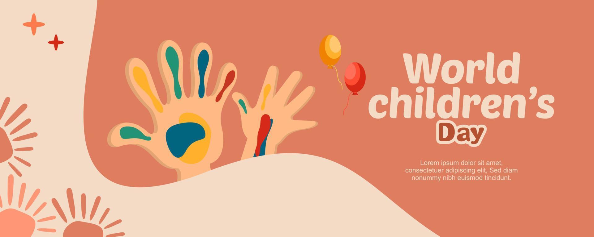happy international children's day. hand illustration with ink doodles with clouds and a few stars. vector