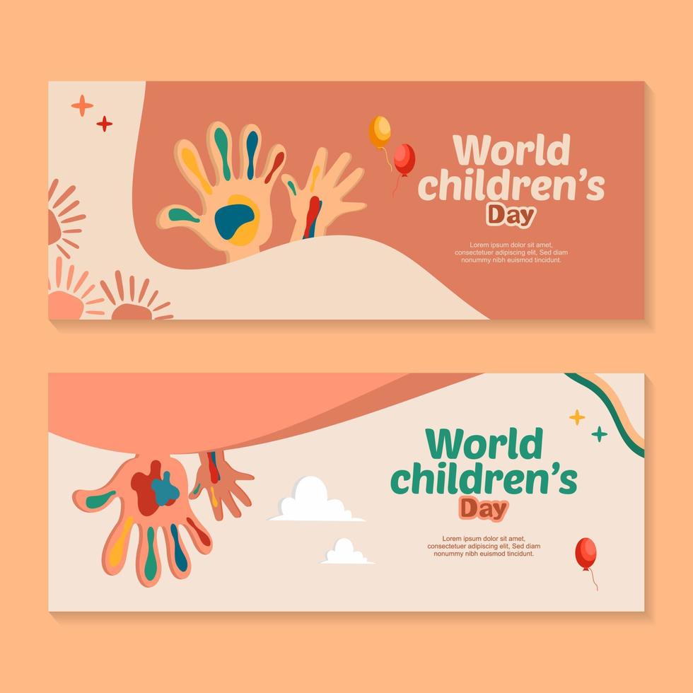 happy international children's day. hand illustration with balloons  and paper airplane. vector