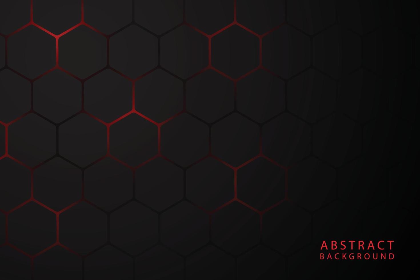 Black hexagon background with soft red light vector