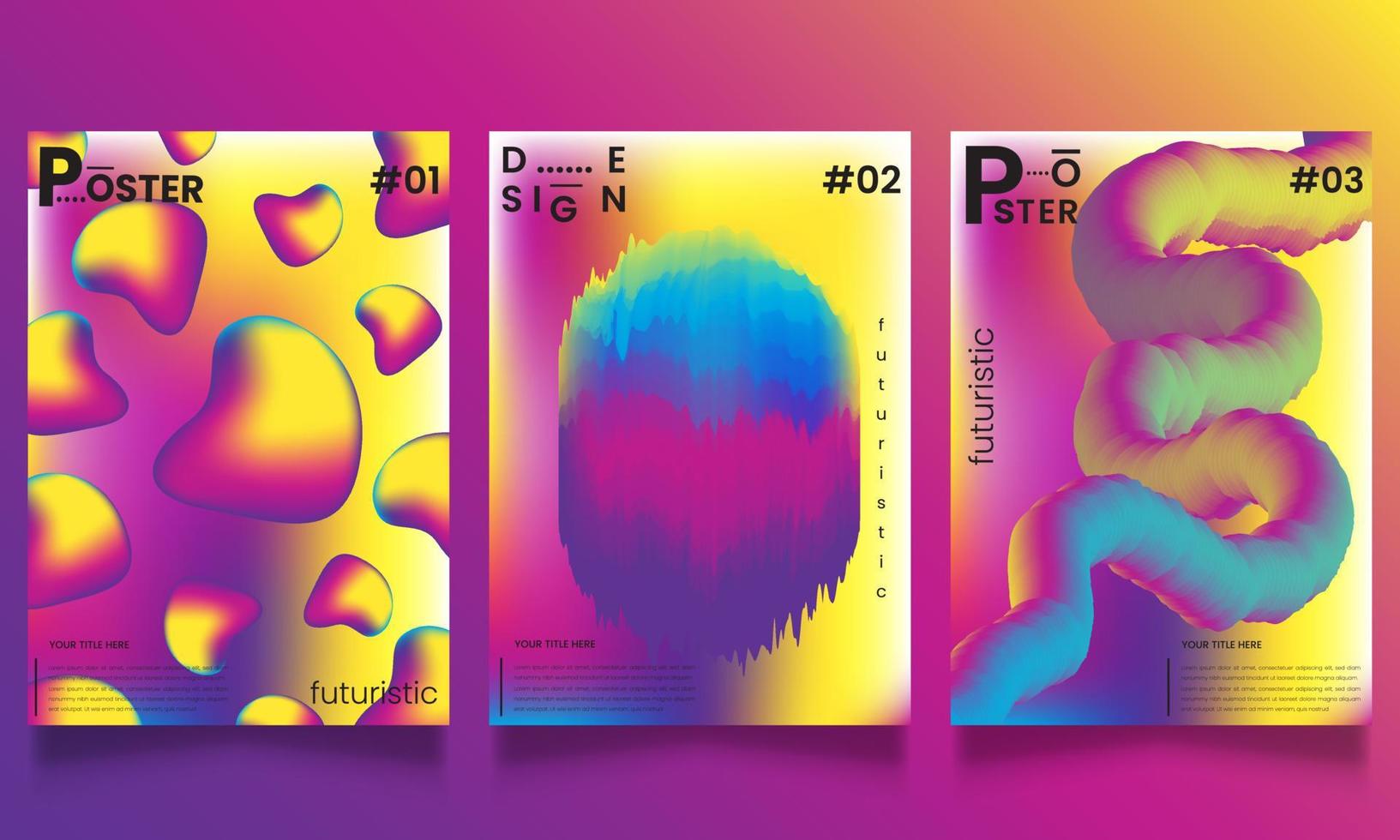 Set of vector abstract trendy, futuristic gradient illustrations, backgrounds for the cover of magazines about dreams, future, design , music poster.