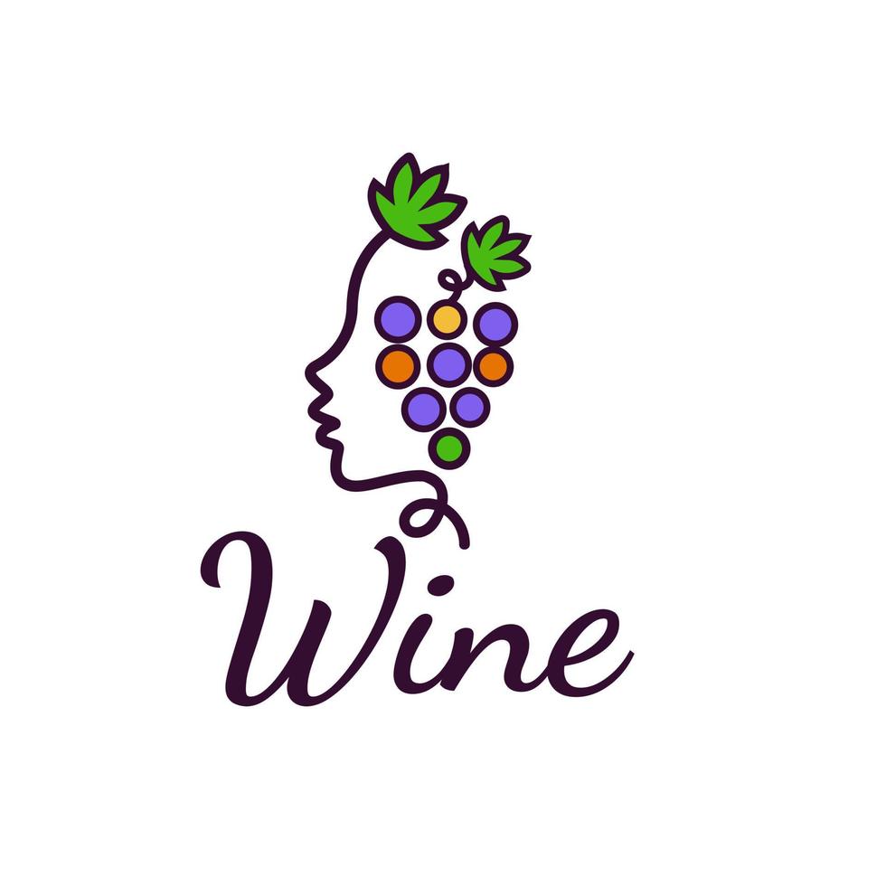 Line style human face grape fruit illustration logo vector