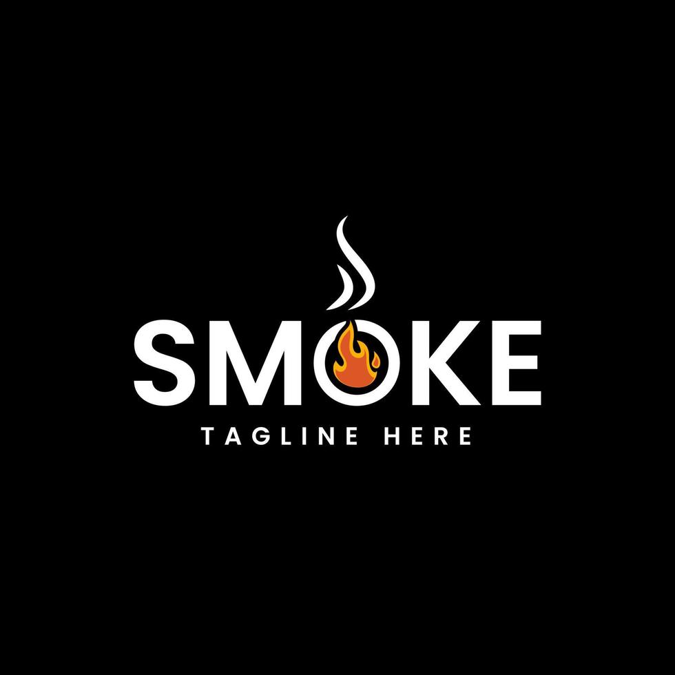 Inspiración en el diseño del logotipo de fuego de humo, logotipo de marca de agua en fondo negro vector