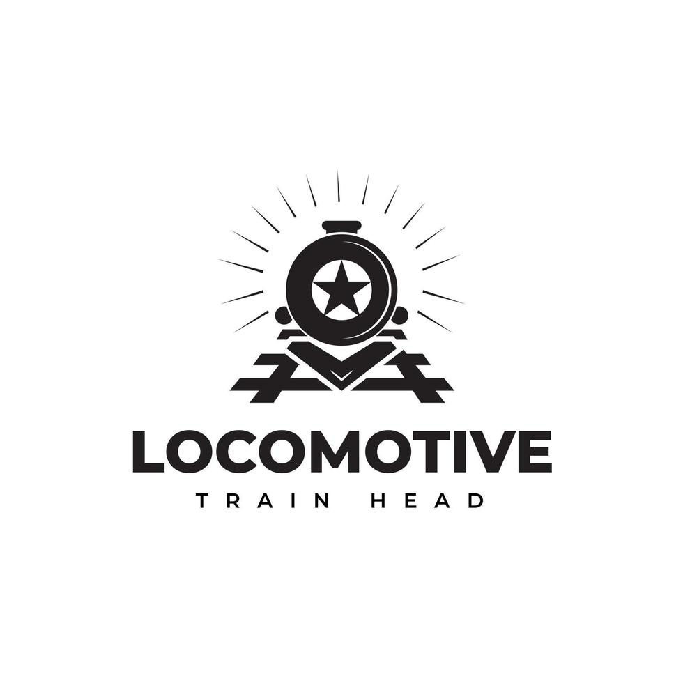 logotipo de locomotora ferroviaria, símbolo luminoso y vía férrea creativa, símbolo de icono, letra o y estrella vector