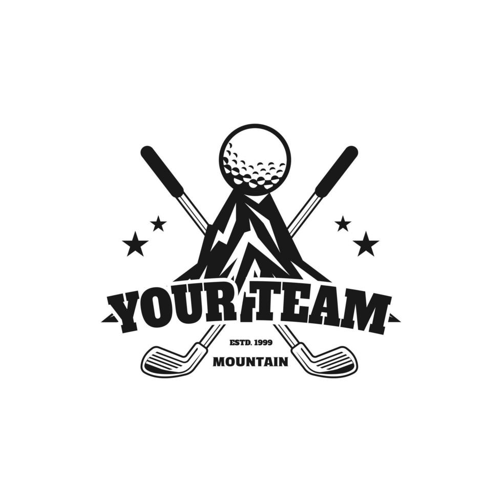 Golf club emblem logo,mountain vector golf hill with golf ball silhouette design template