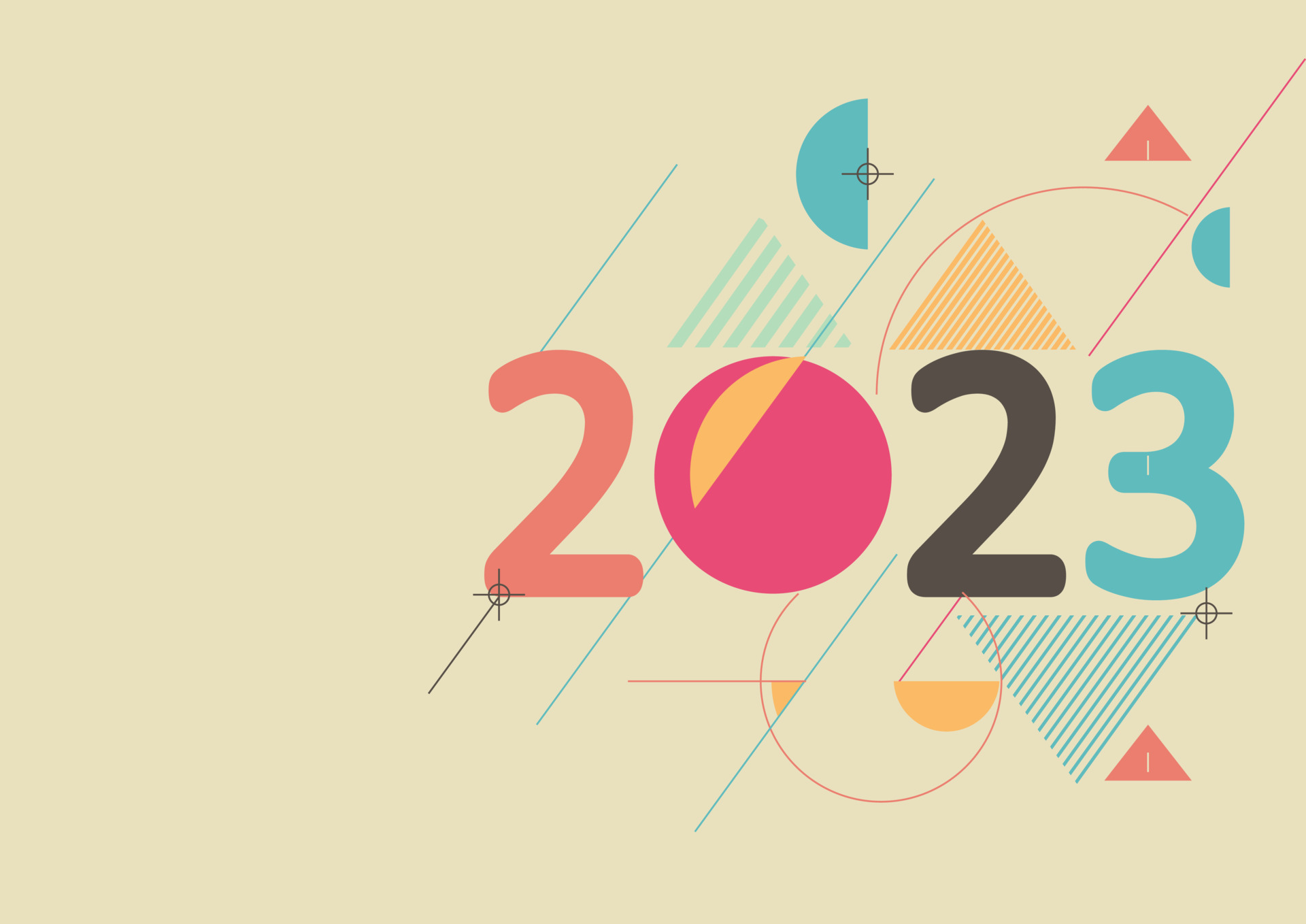 2023 Happy New Year design with modern geometric abstract background in
