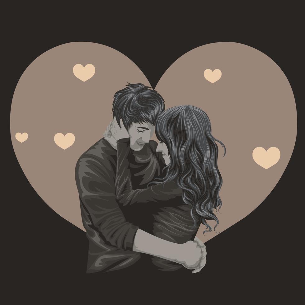 pareja enamorada abrazando la ilustración vectorial romántica aislada en el fondo oscuro vector