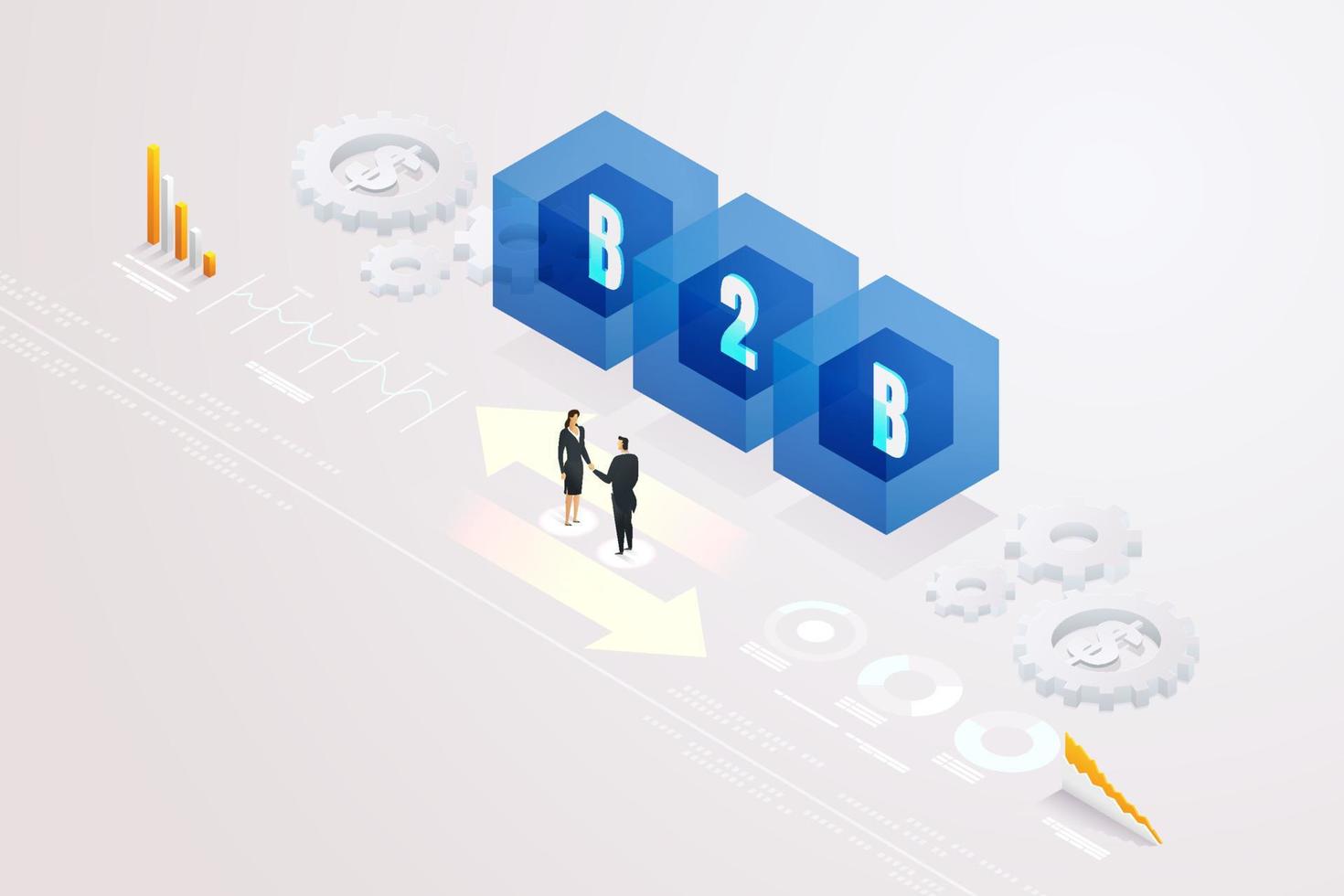 Business people shaking hands protector B2B Business-to-Business Selling Technology Marketing. vector