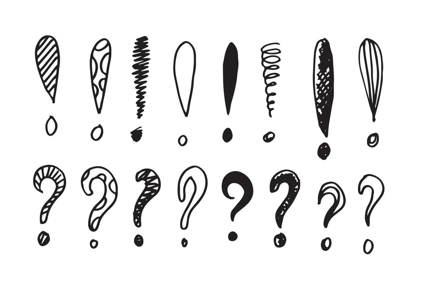 Image of question mark and exlamation mark icon in doodle style on white background. vector