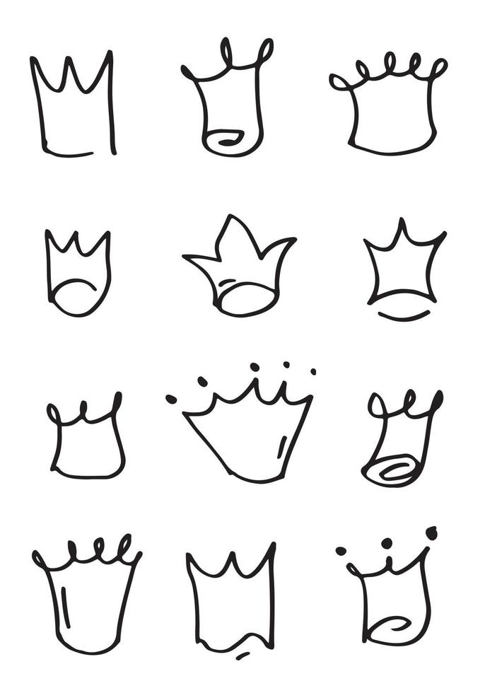 Set Crown logo graffiti icon on white background.doodle illustration. vector
