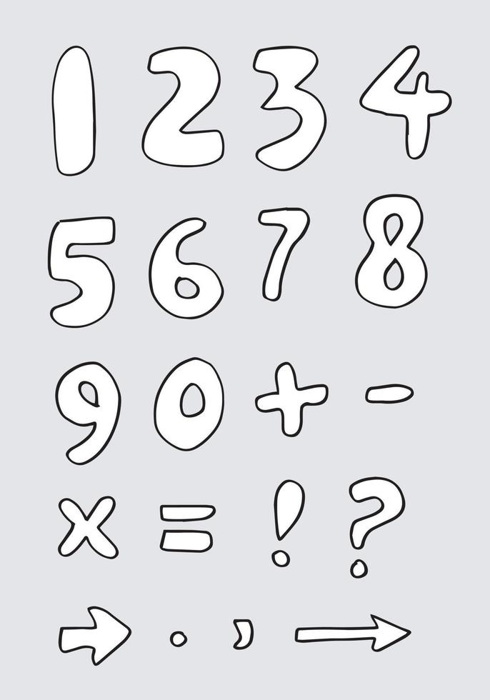 Numbers set in hand drawn style.Number doodles illustration. vector