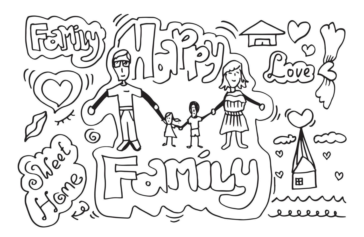 Happy family holding hands on white background. vector