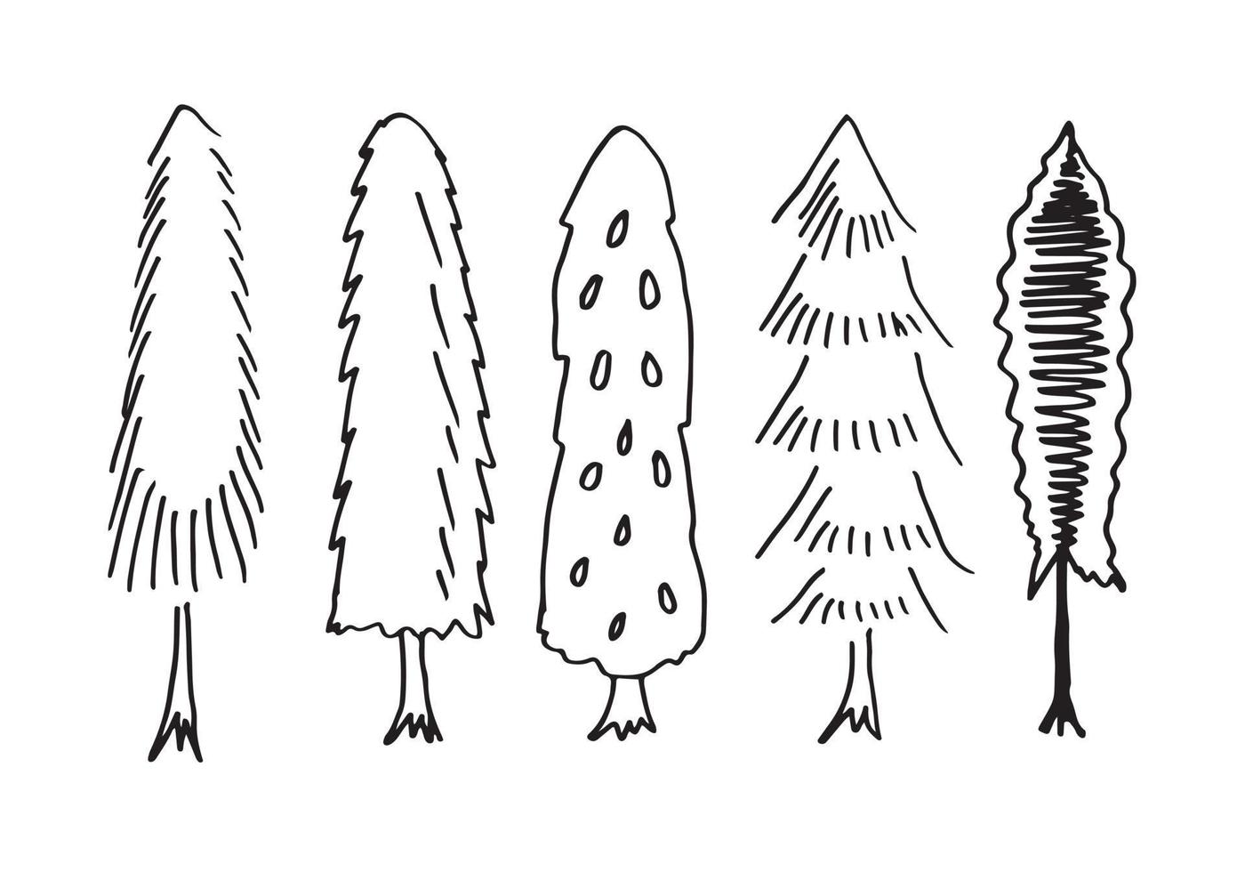 doodle park forest conifer abstract silhouettes outlined trees in black color collection set vector