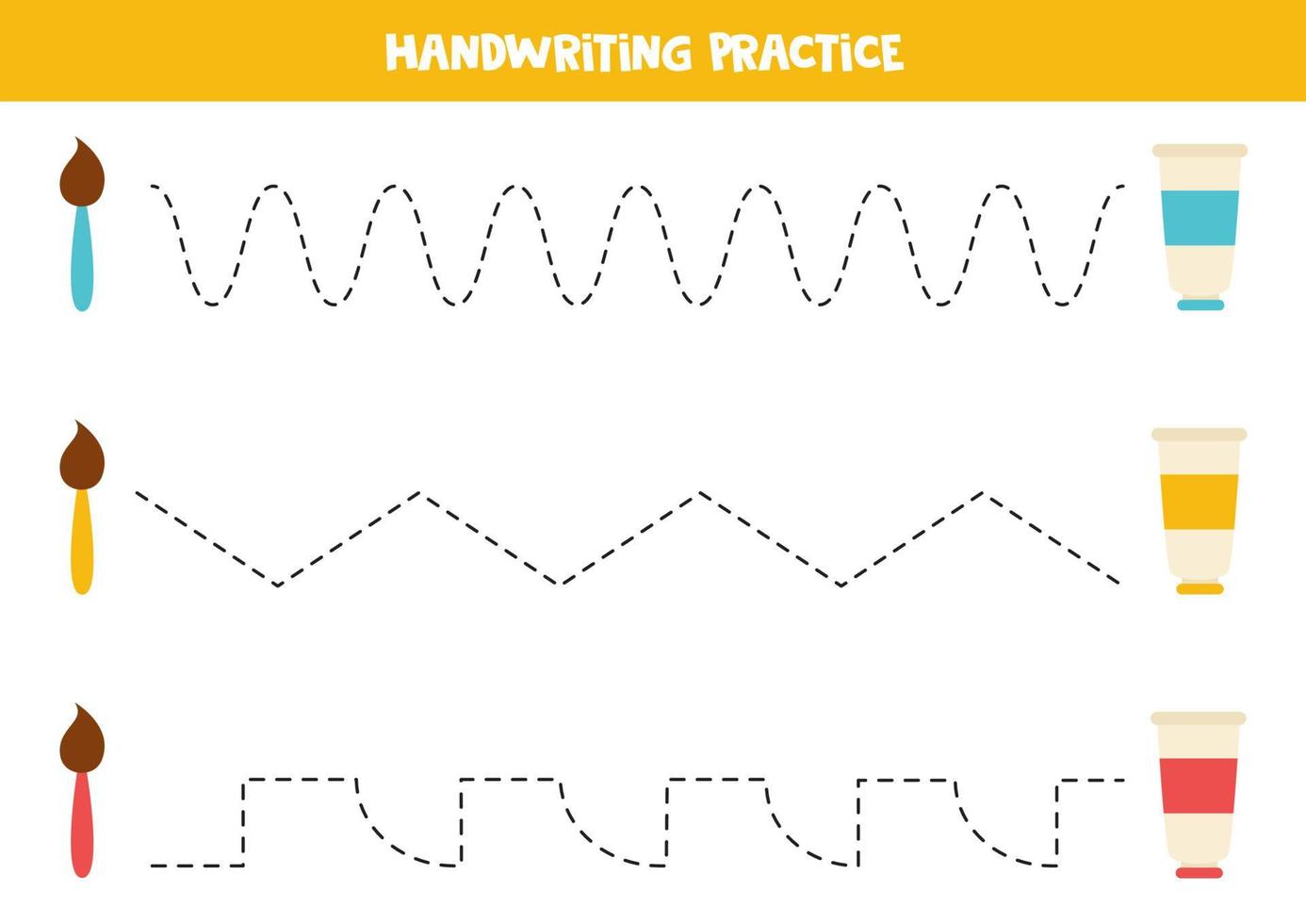 trazando líneas con pinceles y pinturas de colores. Practica de la escritura. vector