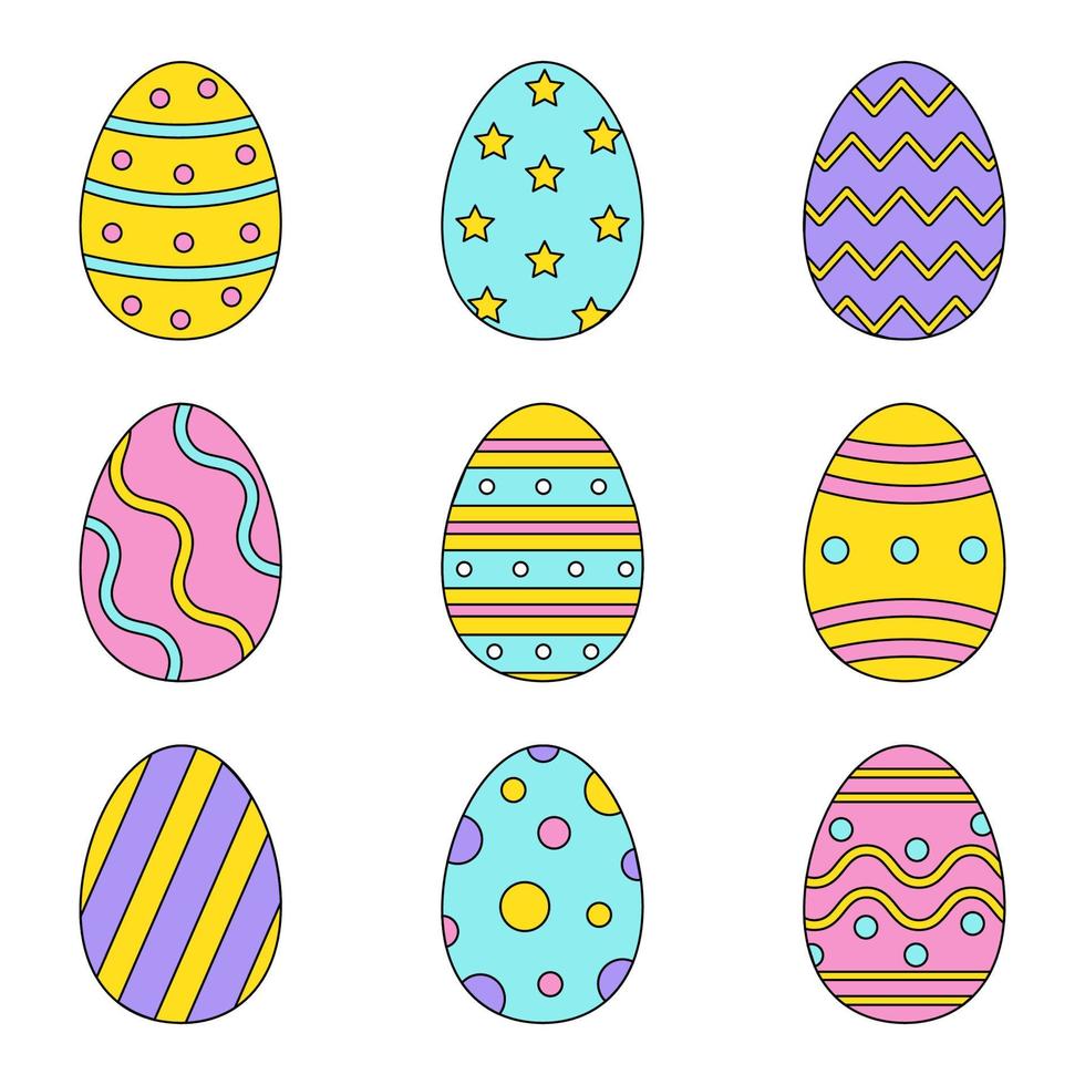 conjunto de lindos huevos de pascua de dibujos animados. vector