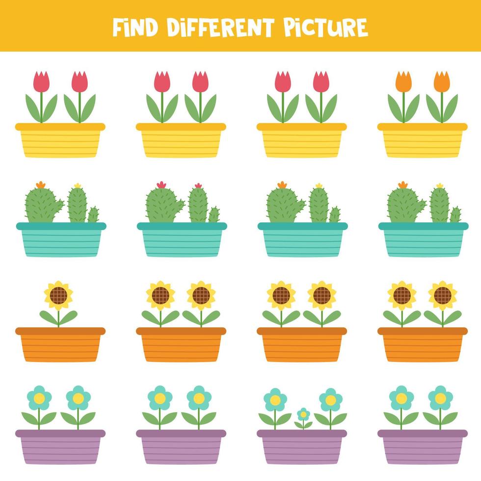 Find picture which is different from others. Worksheet for kids. vector