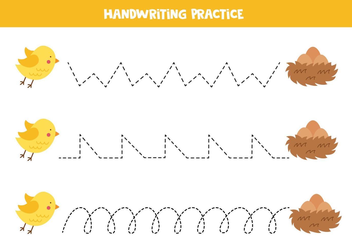 Tracing lines for kids. Cute bird flying to nest. Writing practice. vector