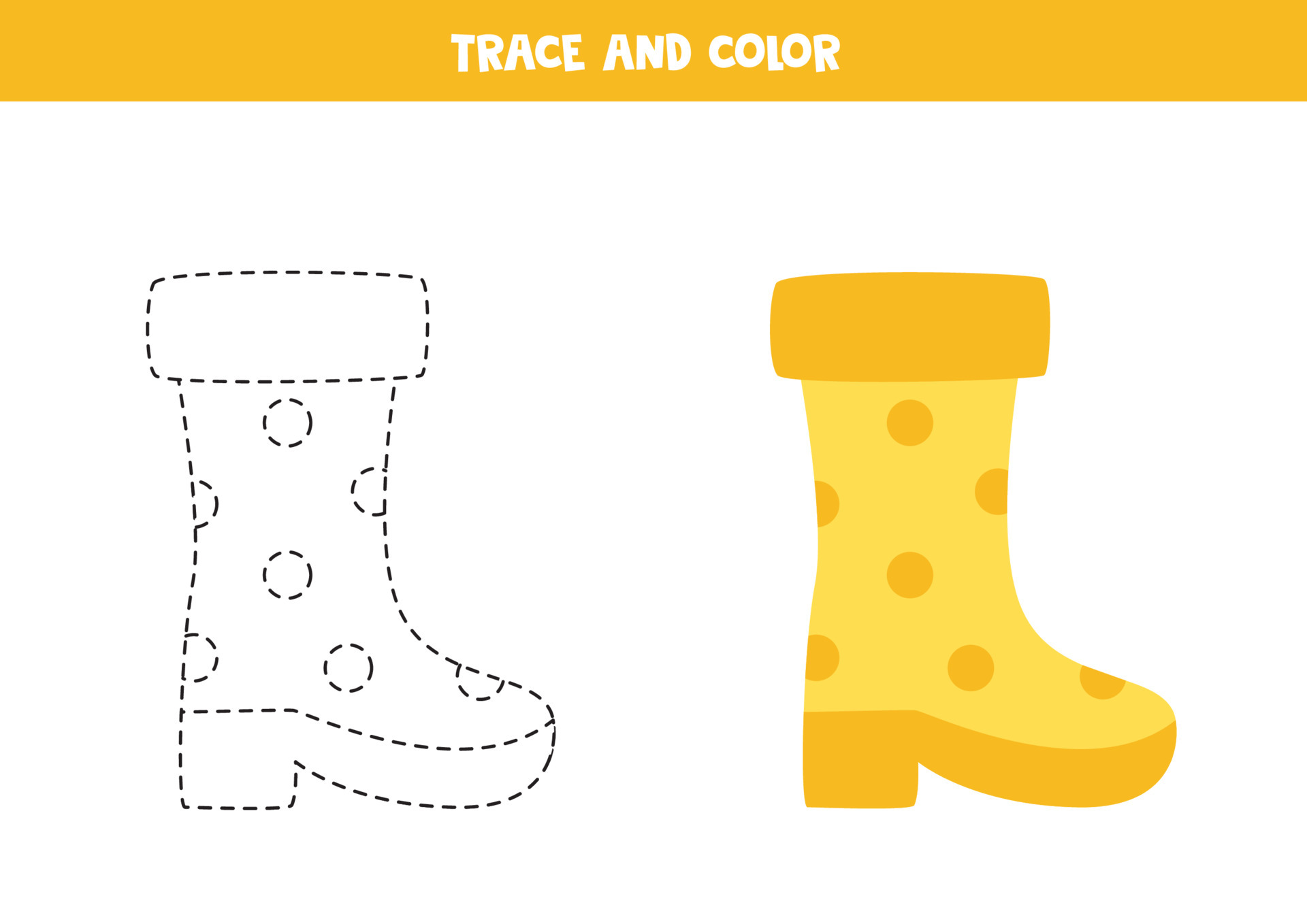 Trace and color cartoon rubber boot. Worksheet for children. 6794225