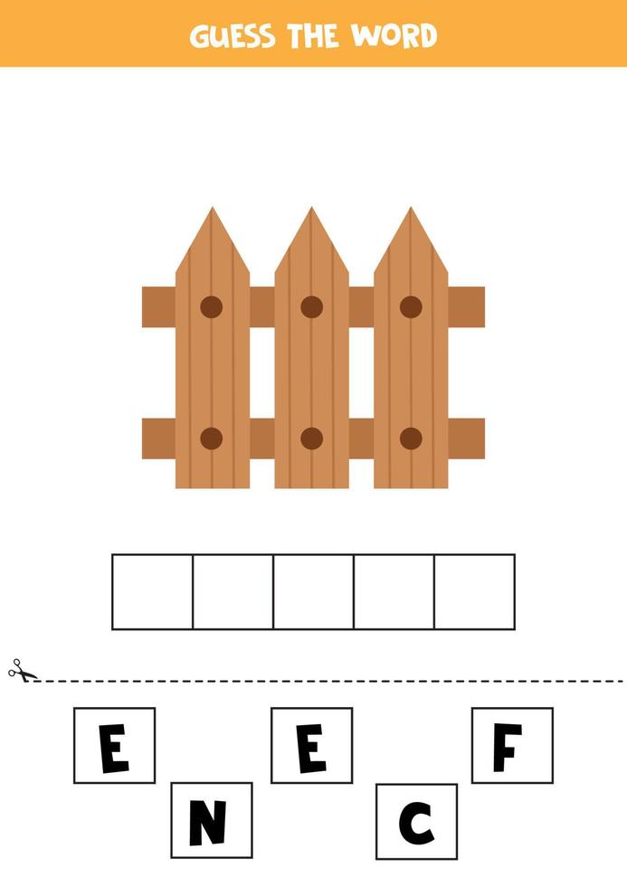 Spelling game for kids. Cute cartoon fence. vector