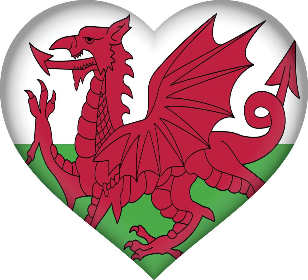 corazón de la bandera de Gales vector