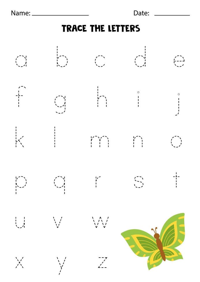 Learning alphabet. Tracing letters. Cute butterfly. vector