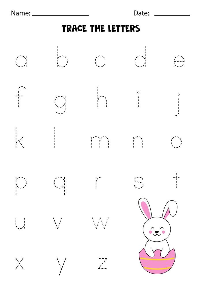 Learning alphabet. Tracing letters. Cute Easter bunny. vector