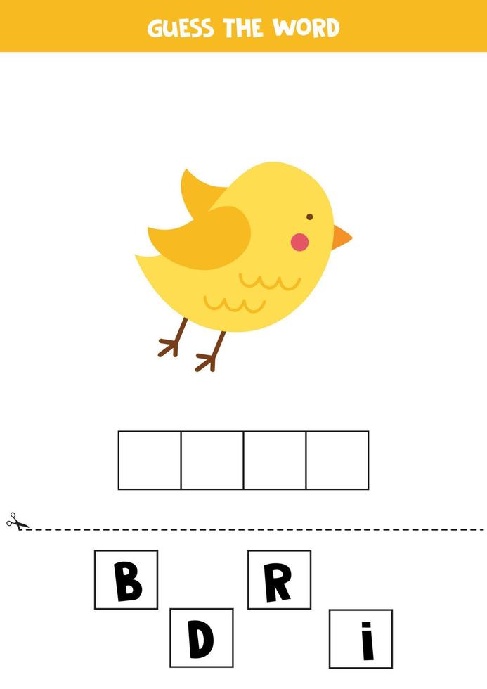 Spelling game for kids. Cute cartoon bird. vector