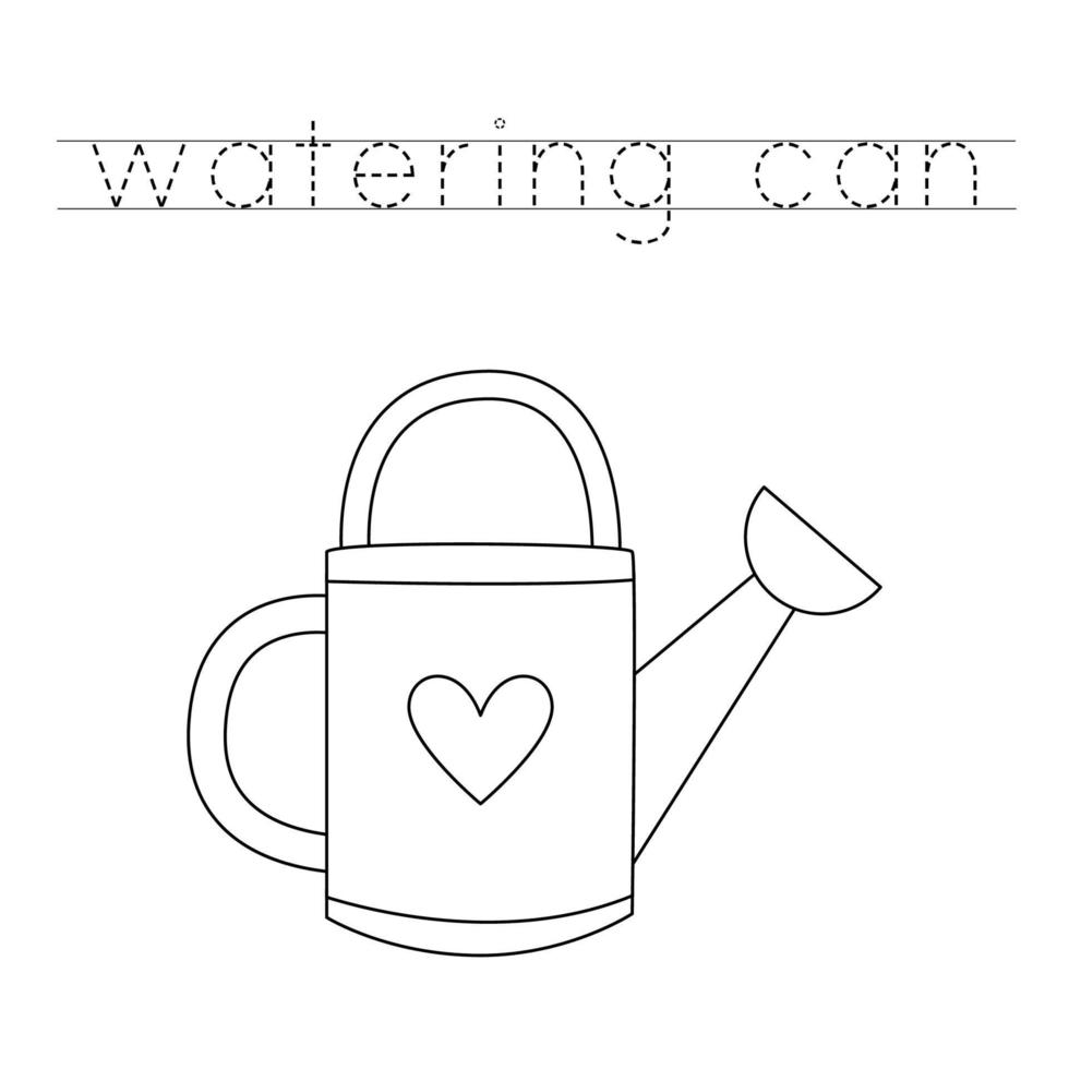 Trace letters and color black and white watering can. vector