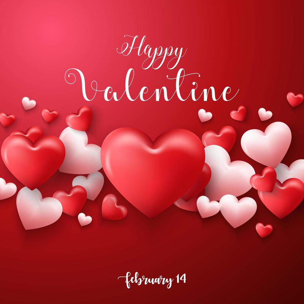 Happy valentines day background with hearts balloon in red background vector