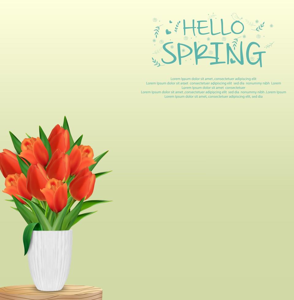 ilustración vectorial de flores de tulipanes en jarrón de vidrio vector