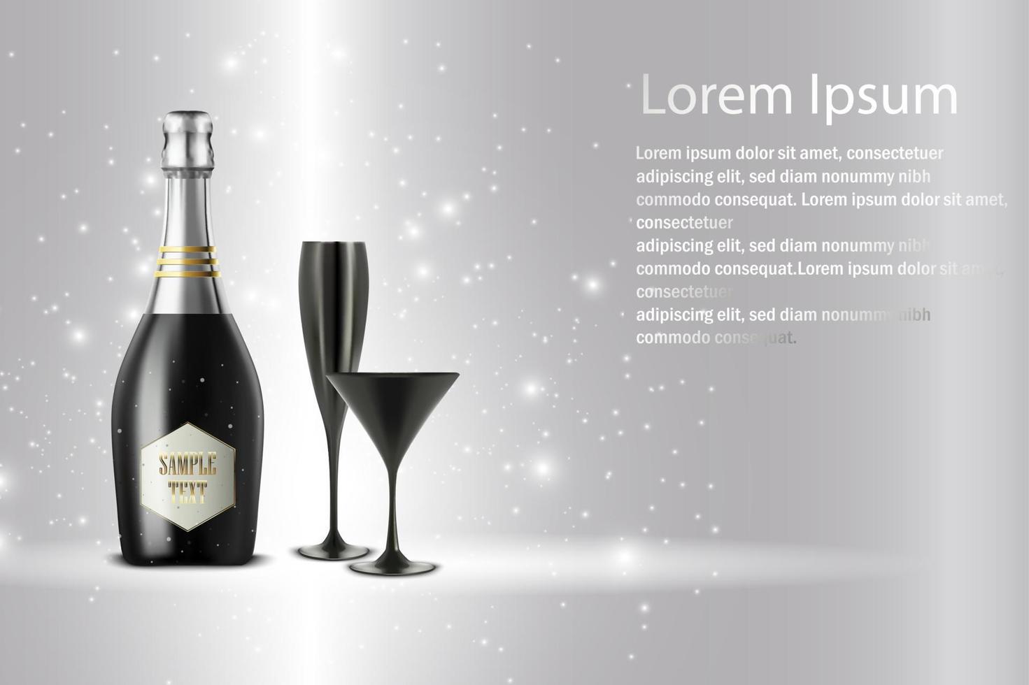 Black wine bottle with black wine glass on sparkling background 6794936