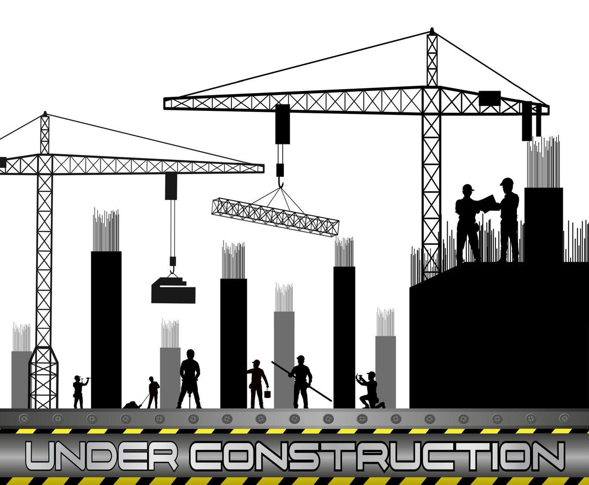 Vector illustration of Construction workers with cranes